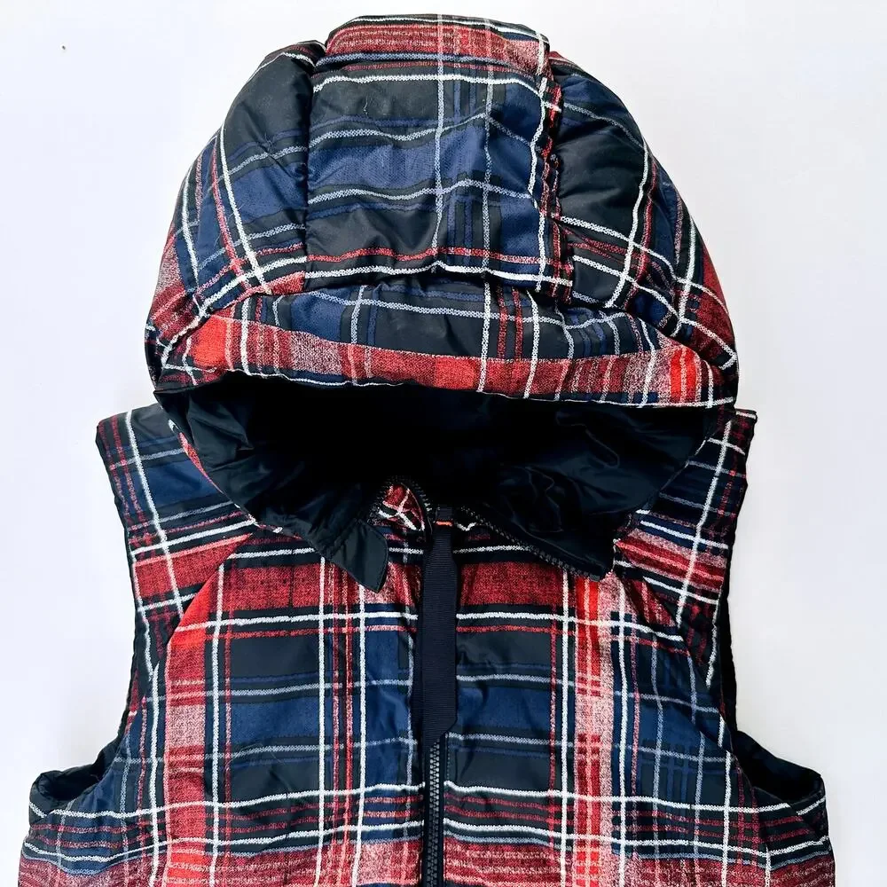 Lululemon The Fluffiest Vest Naval Blue Cypress Plaid Red Size 6 Reversible